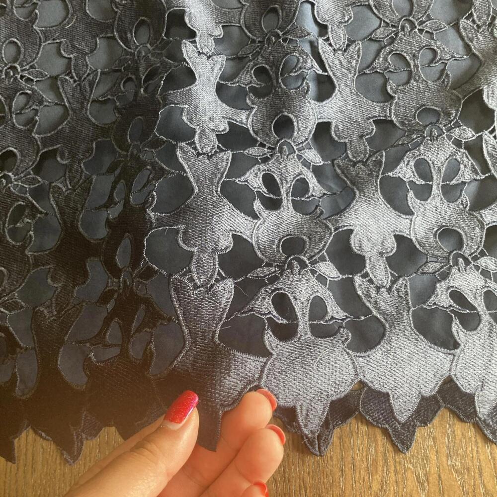 Loft Eyelet‎ Lace Overlay Knee Length Navy Blue A Line Skirt - Picture 2 of 6